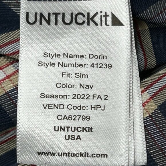 UNTUCKit Shirt Mens Large DORIN Blue Tan Red Plaid Lightweight Button Up  L - Picture 6 of 15